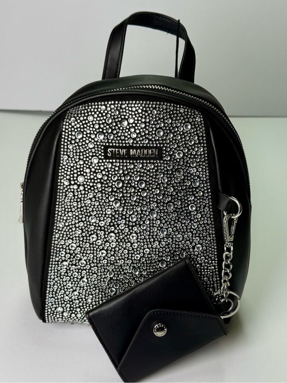 NWT Steve Madden Rhinestone Mini Backpack Black Bling Card Case
